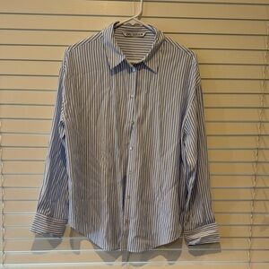 Zara Women’s Blue & White Vertical Stripe Dress Shirt